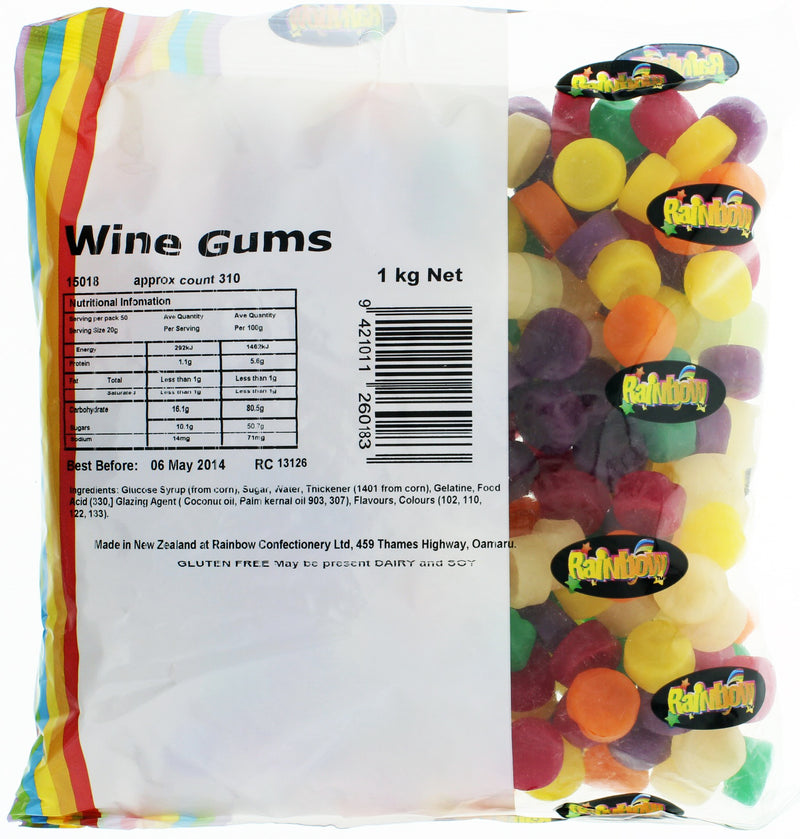 Rainbow Confectionery Wine Gums Bulk Bag 1kg