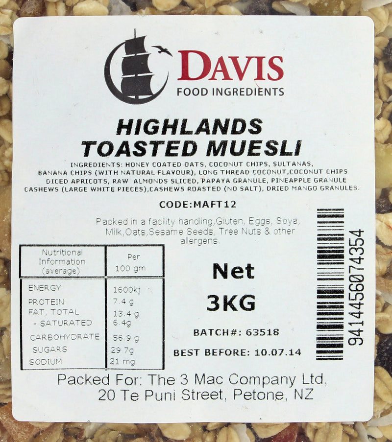 Davis Highlands Toasted Muesli (3kg)