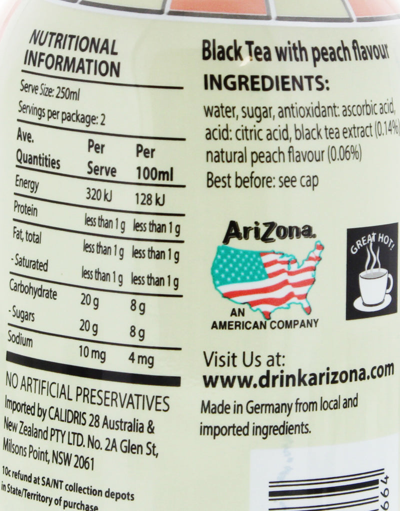 AriZona Iced Tea Peach Flavour - 500ml (6 Pack) (Pack of 6)