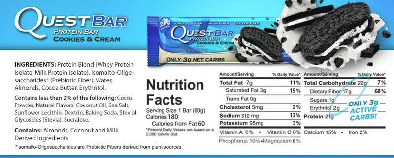 Quest Nutrition Protein Bars - Cookies & Cream (60g) x 12 (Box of 12)