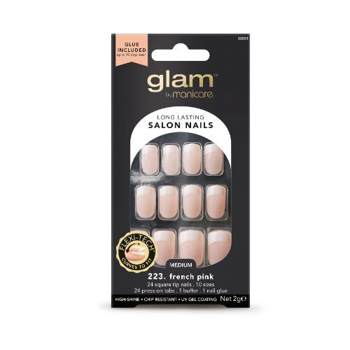 Glam by Manicare: French Pink Medium Square Glue-On Nails