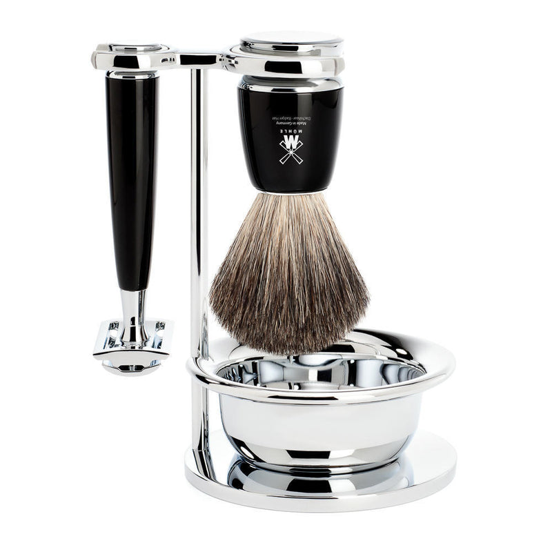 Muhle: Rytmo 4-Piece Pure Badger Safety Razor Shaving Set - Black