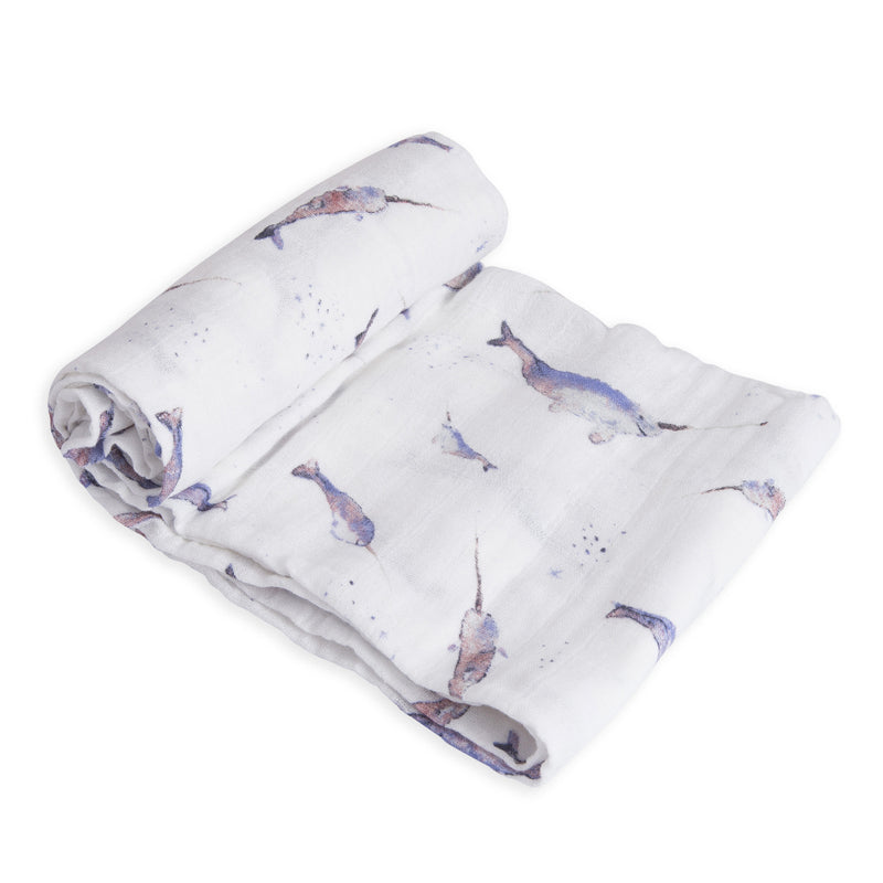 Little Unicorn - Single Cotton Muslin Swaddle - Narwhal