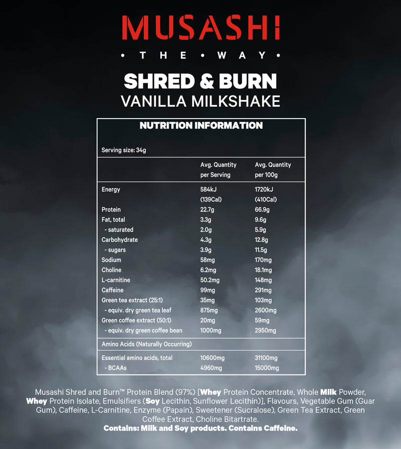 Musashi Shred & Burn Protein Powder - Vanilla Milkshake (340g)