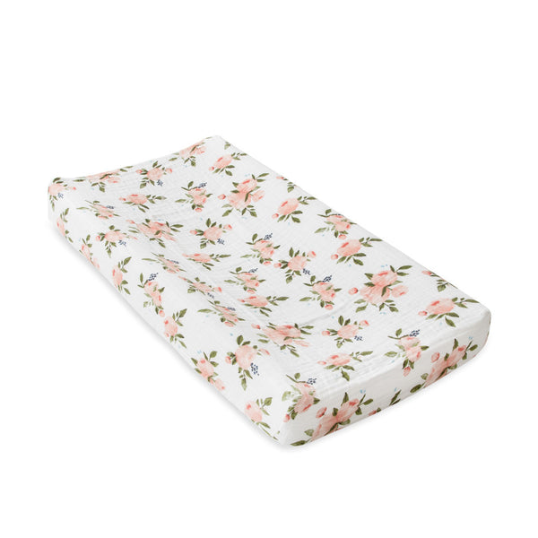 Little Unicorn: Muslin Changing Pad Cover / Bassinet Sheet - Watercolour Roses