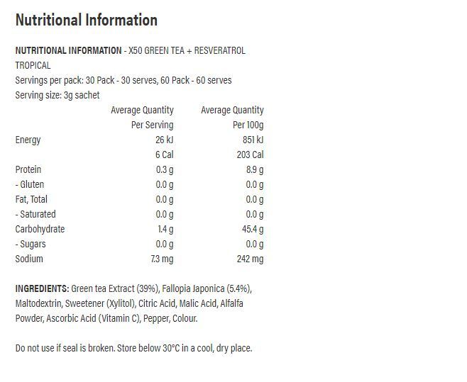 X50: Green Tea + Resveratrol - Tropical (60 serves)