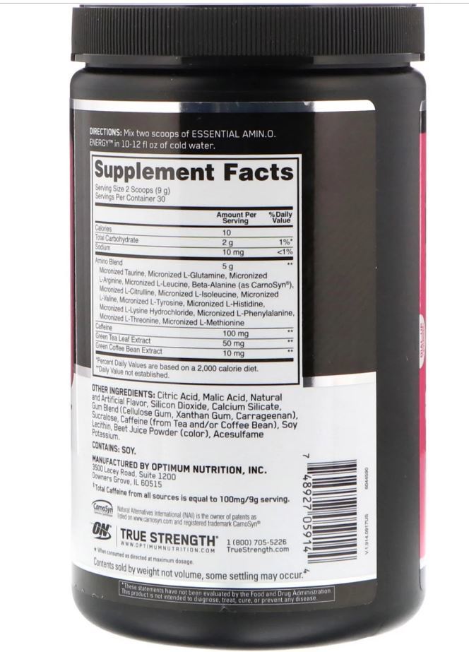 Optimum Nutrition Amino Energy Drink - Juicy Strawberry (30 Serves)