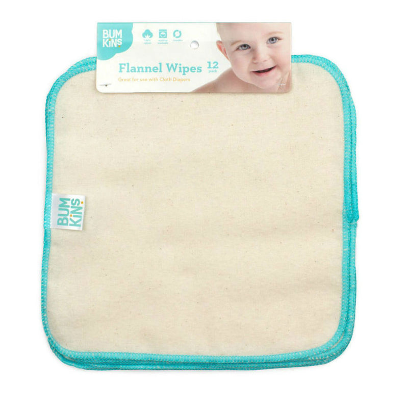 Bumkins: Reusable Baby Wipes - Natural/Aqua Trim (12Pk)