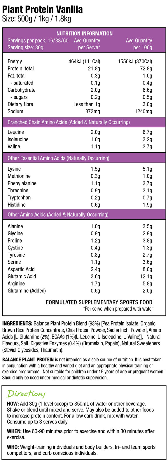 Balance Plant Protein - Vanilla - 2kg