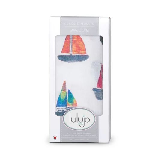 Lulujo: Muslin Cotton Swaddle - Sailboat