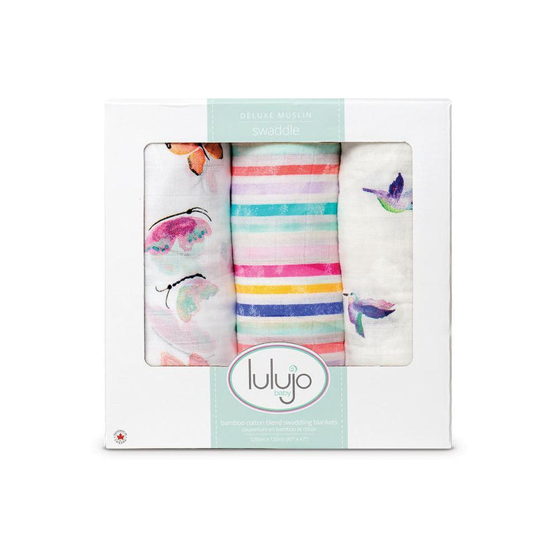 Lulujo: Muslin Bamboo Swaddle - Garden Friends (3 Pack)