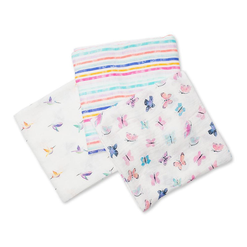 Lulujo: Muslin Bamboo Swaddle - Garden Friends (3 Pack)