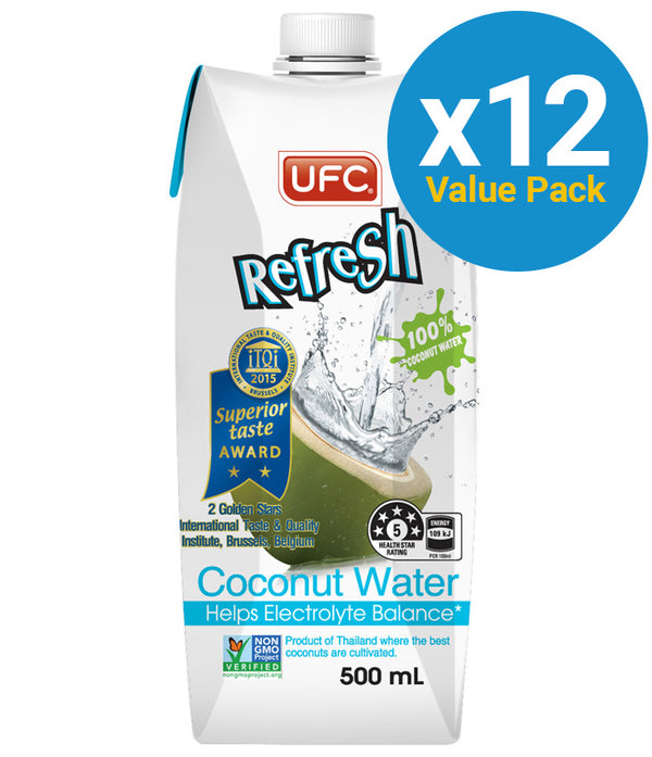 UFC Refresh 100% Natural Coconut Water 500ml (12 Pack)