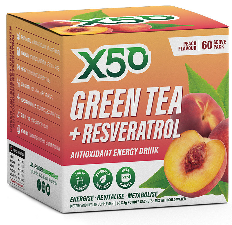 X50: Green Tea + Resveratrol - Peach (60 Sachets)