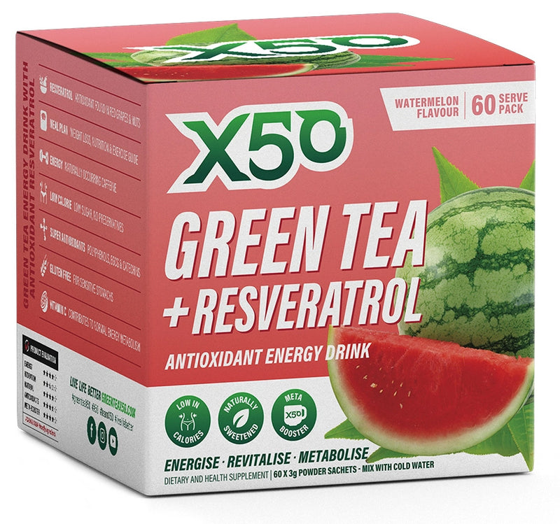 X50: Green Tea + Resveratrol - Watermelon (60 Sachets)