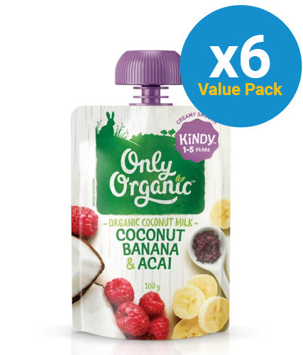 Only Organic: Kindy Coconut Banana & Acai Smoothie (6 x 100g)