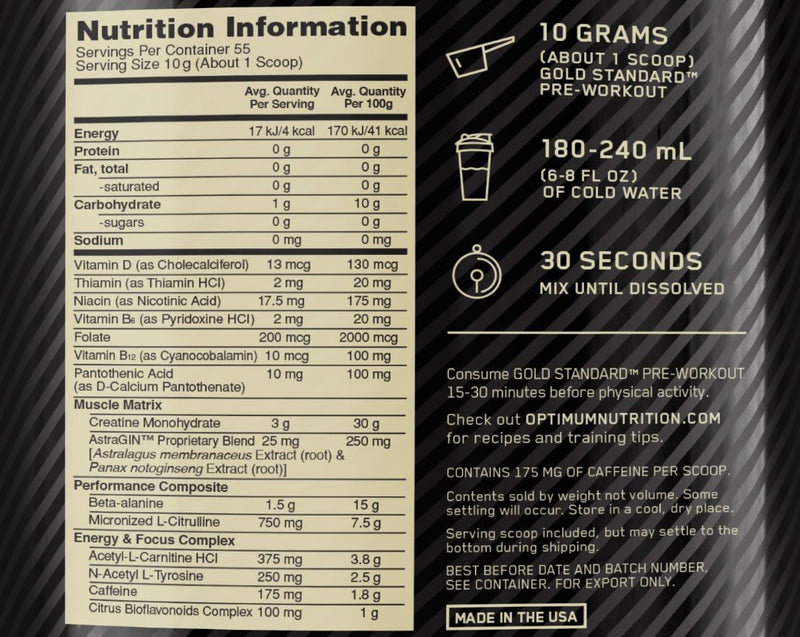 Optimum Nutrition Gold Standard Pre-Workout - Blueberry Lemonade (550g - 55 Serves) (55 Servings)