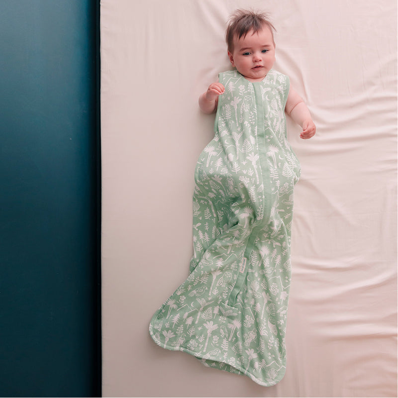 Woolbabe: 3 Seasons Front Zip Merino/Organic Cotton Sleeping Bag - Moss Wilderness (3-24 Months)