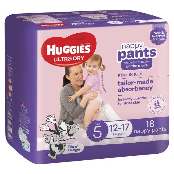 Huggies Ultra Dry Convenience Nappy Walker Girl Pants - Size 5 (18 Pack)