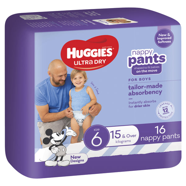 Huggies Ultra Dry Convenience Nappy Junior Boy Pants Size 6 (16 Pack)