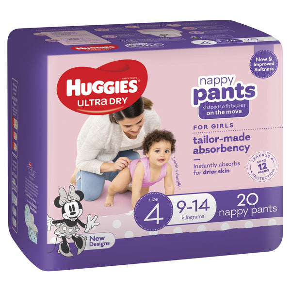 Huggies Ultra Dry Convenience Nappy Toddler Girl Pants - Size 4 (20 Pack)