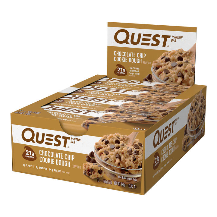 Quest Nutrition Protein Bars - Chocolate Chip Cookie Dough (60g) x 12 (Box of 12)