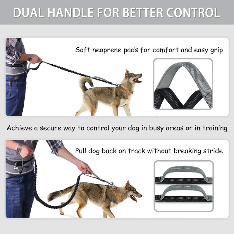 Hands-Free Runner Dog Leash & Bag - Medium/Large Dogs (Light Grey)