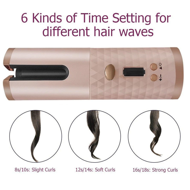 Wireless Auto-Rotating Ceramic Hair Curler - Pink