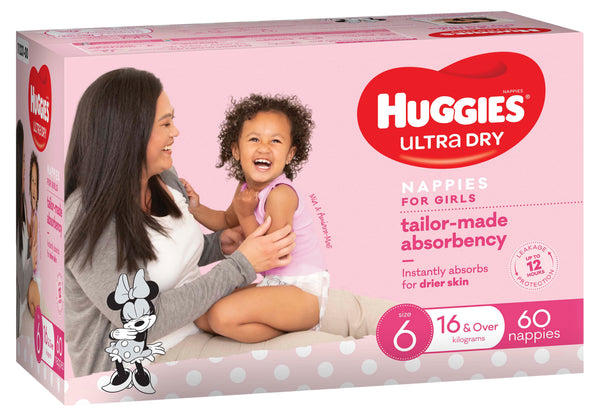 Huggies Ultra Dry Girls Nappies Jumbo Pack - Size 6 (60 Pack)