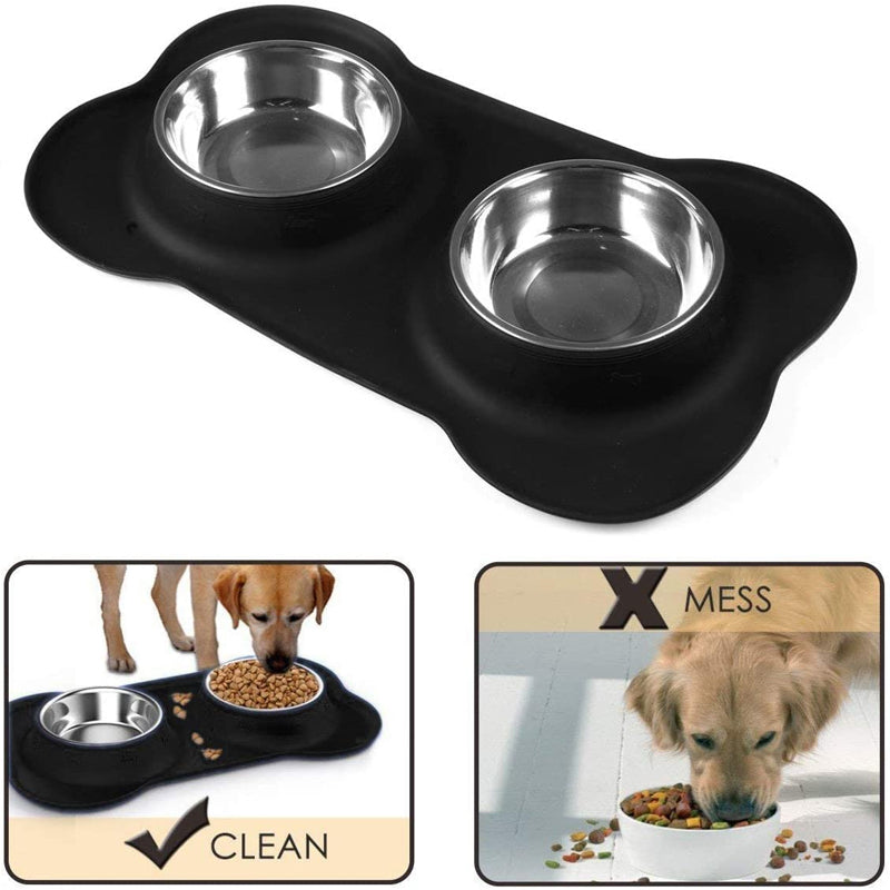 Stainless Steel Pet Bowl - with Non Spill Skid Resistant Silicone Mat