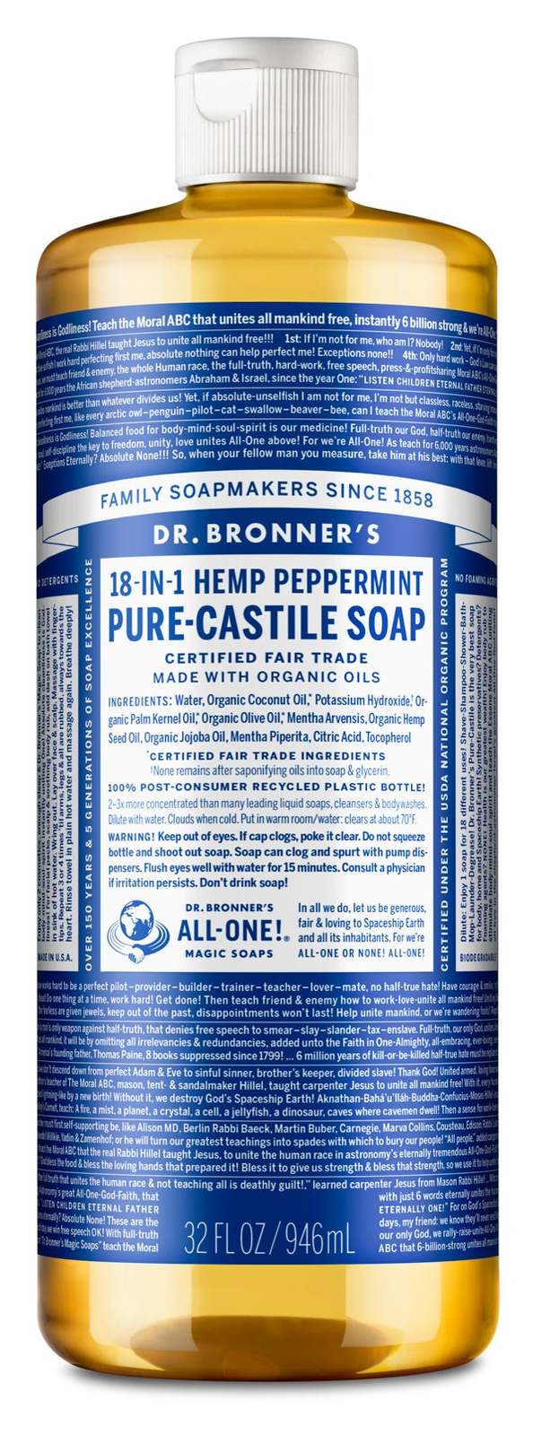 Dr Bronner's: Pure Castile Soap - Peppermint (946ml)
