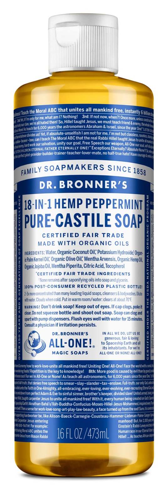 Dr Bronner's: Pure Castile Soap - Peppermint (473ml)