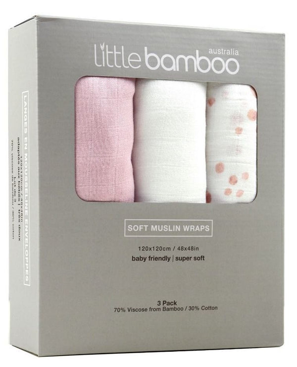 Little Bamboo: Muslin Wrap - Dusty Pink (3pk)