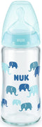 NUK: First Choice Plus Glass Baby Bottle 240ml - Blue Elephants