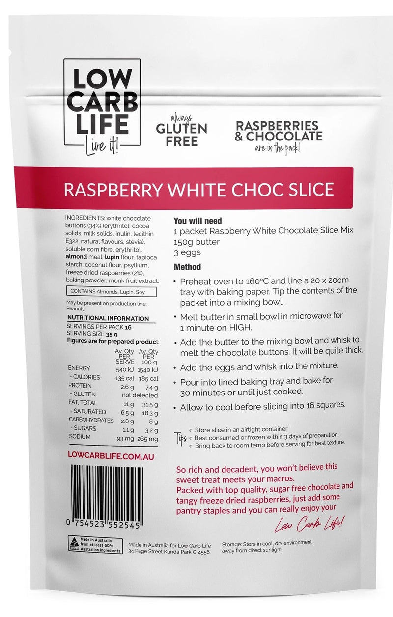 Low Carb Life: Keto Bake Mix - Raspberry White Chocolate Slice (300g)