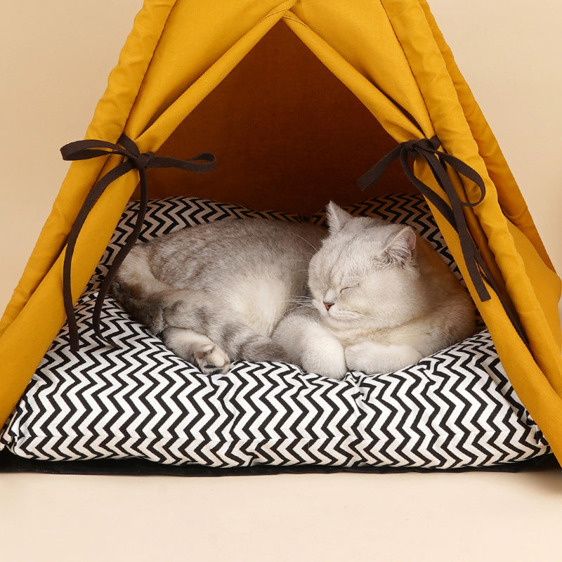 Portable Pet Tent House Bed - Yellow