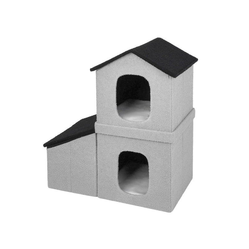 Zoomies 2-Tier Cat House & Storage Set - Dark Grey