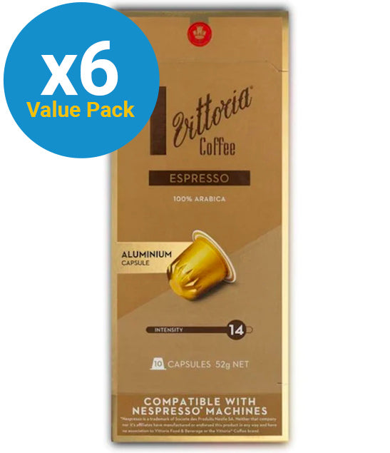 Vittoria Coffee: Compatible Coffee Capsules - Espresso 10s x 6 (6 Pack)
