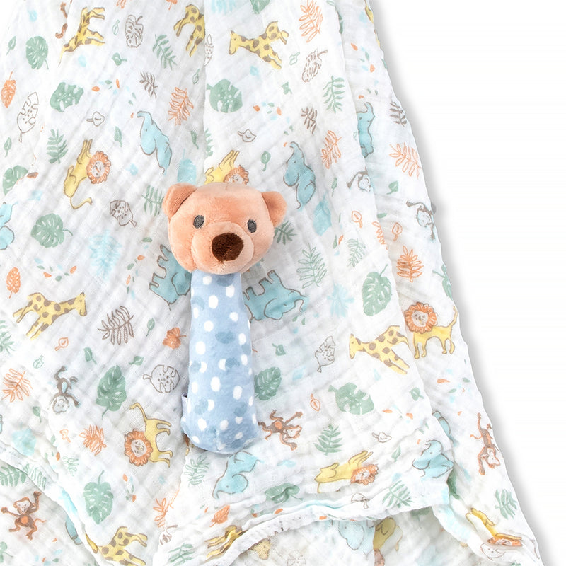 Little Linen: Muslin Wrap & Crinkle Toy - Safari Bear