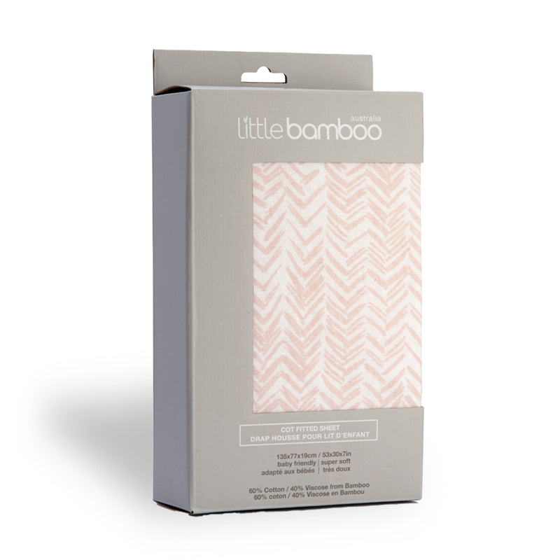 Little Bamboo: Jersey Fitted Cot Sheet - Herringbone Dusty Pink