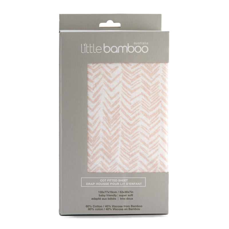 Little Bamboo: Jersey Fitted Cot Sheet - Herringbone Dusty Pink