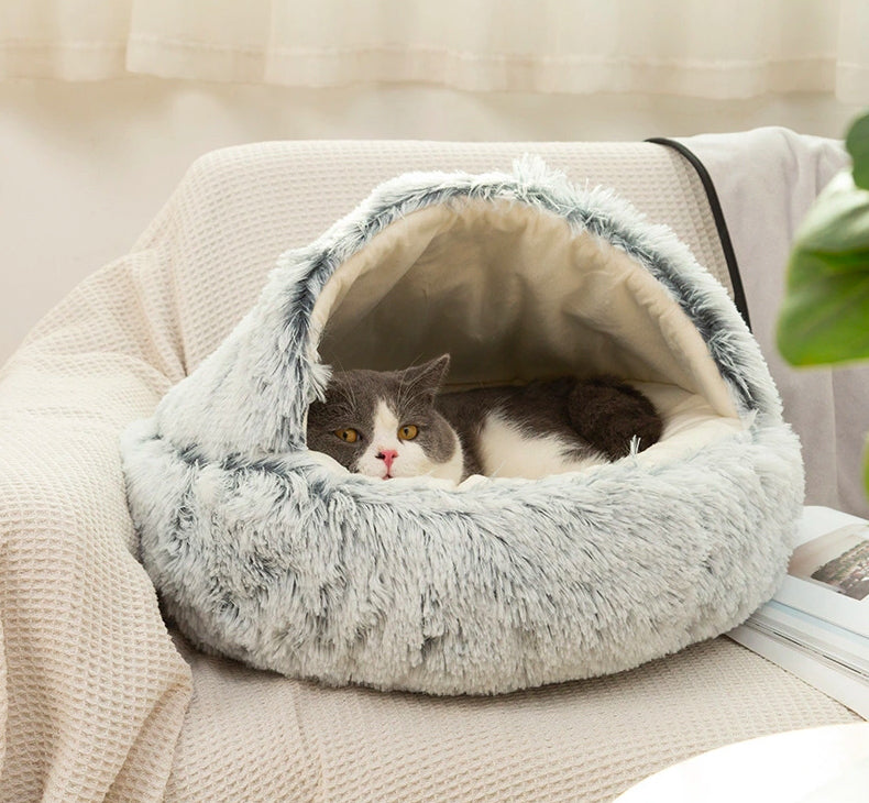 Zoomies Hooded Snuggler Pet Bed Large 60cm-Light Grey