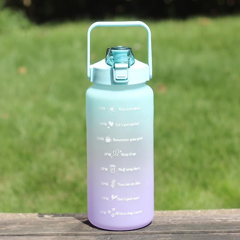Large Capacity Portable Straw Water Bottle 2000ml - Green & Purple