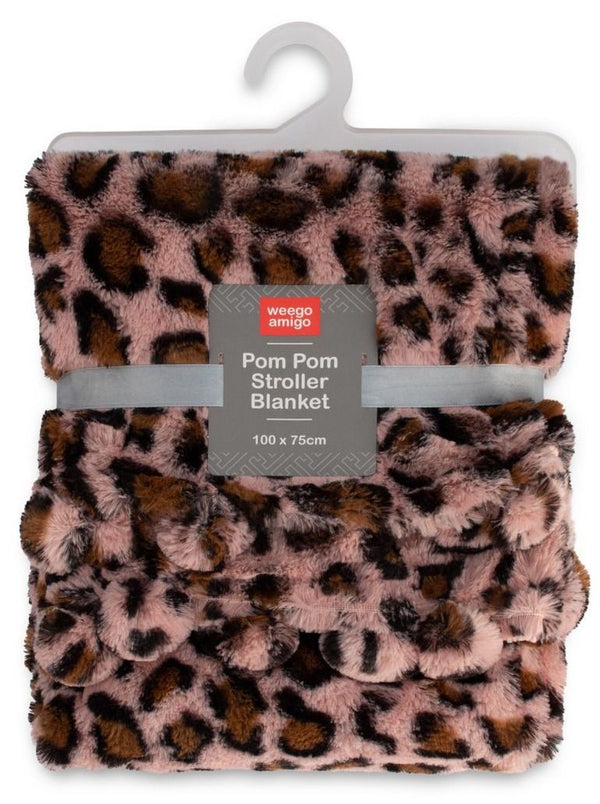 Weegoamigo: Plush Pom Pom Blanket - Leopard Pink