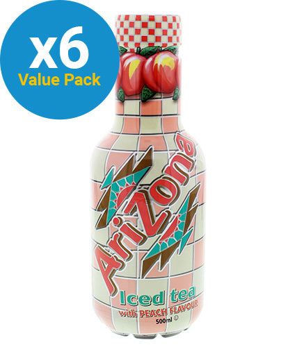 AriZona Iced Tea Peach Flavour - 500ml (6 Pack) (Pack of 6)