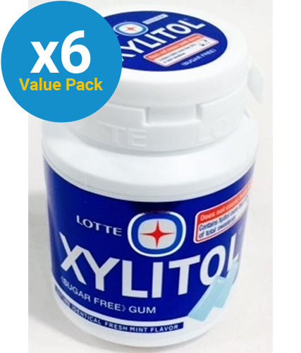 LOTTE Xylitol Fresh Mint Sugar Free Chewing Gum 58g (Pack of 6)