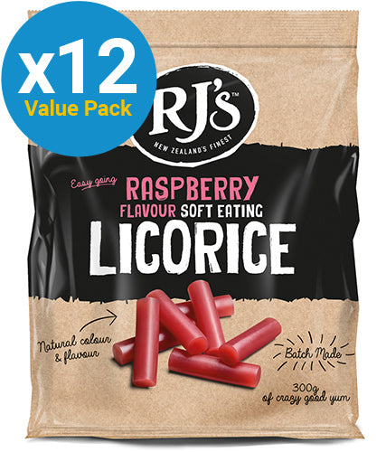 RJ's Natural Licorice Raspberry Soft Eating (300g x 12) (Pack of 12)