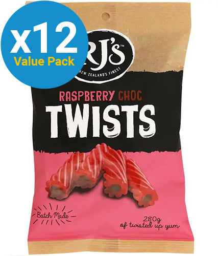 RJ's Raspberry Choc Twists (280g x 12) (Pack of 12)