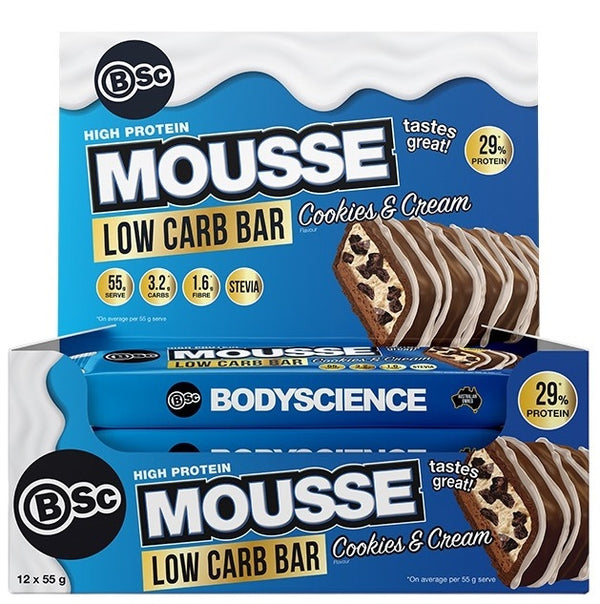 BSC High Protein Low Carb MOUSSE Bars (55g) - Cookies & Cream x 12