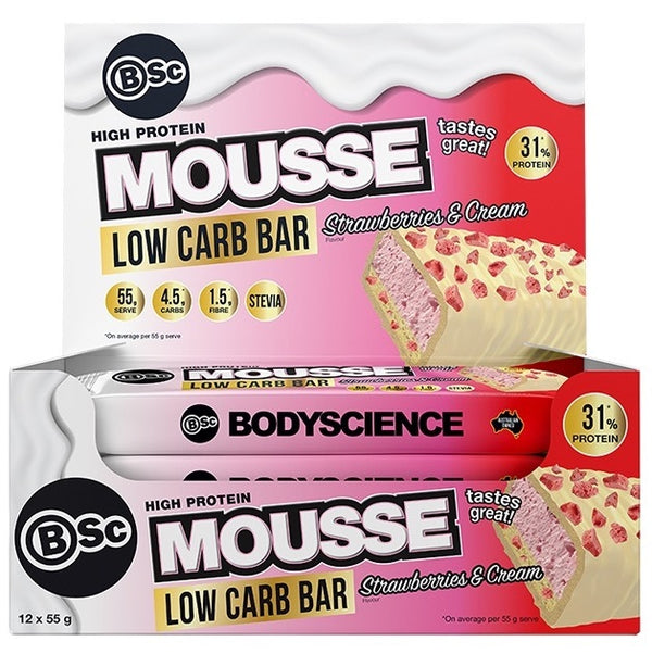 BSC High Protein Low Carb MOUSSE Bar - 12x 55g Strawberries & Cream